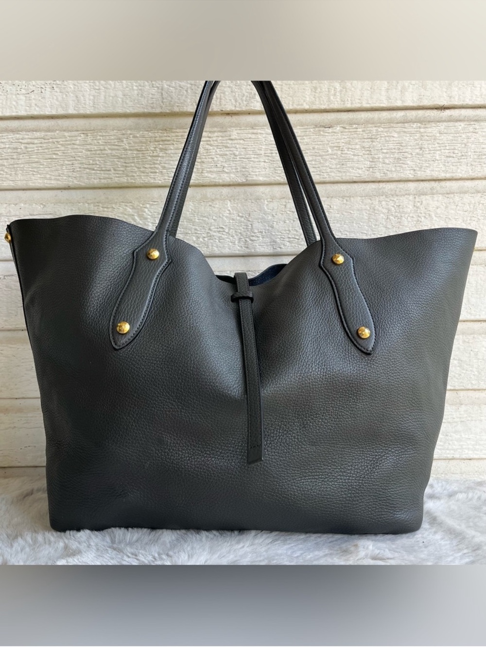ANNABELL INGALL Grey XL Isabella Classic Leather Tote Bag with Gold Accent